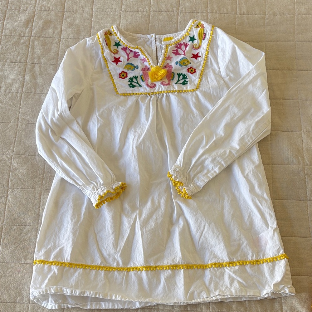 Mini Boden White Tunic with Colorful Embroidery